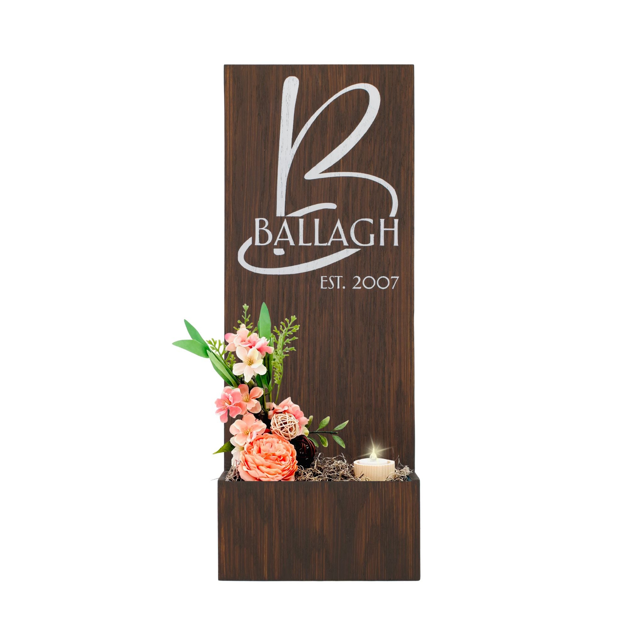 house sign planter Vertical Custom House Sign With Last Name or Greeting and Planter Box Black / Script Initial With Last Name Inset / Brushed Gold