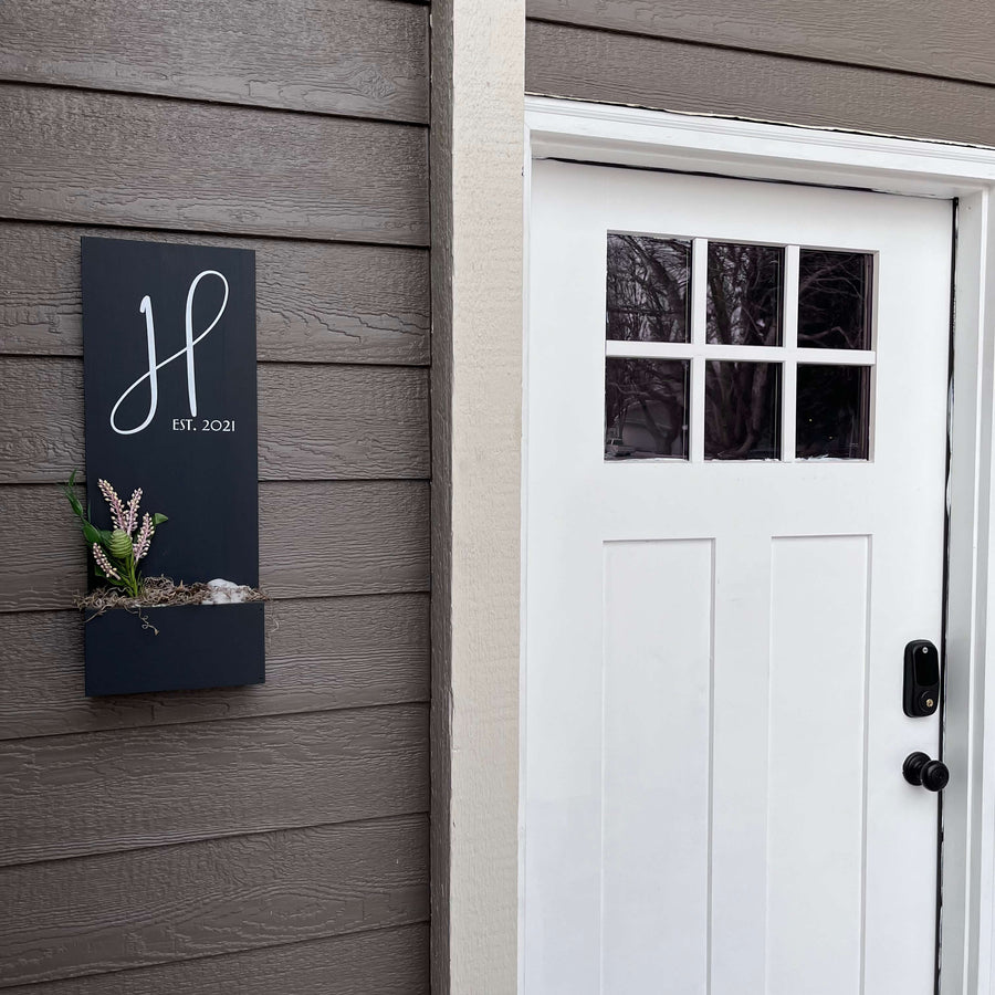 Vertical Custom House Sign with Last Name or Greeting and Planter Box ...