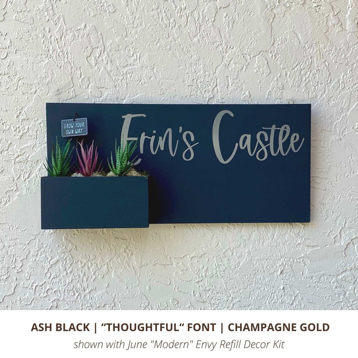 $109 | ASH BLACK | “THOUGHTFUL“ FONT | CHAMPAGNE GOLD shown with April (Easter) 