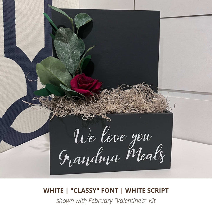 Black Interior Custom Message Sign with Classy Script in White with February Subscription Decor Kit