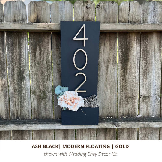 Ash Black Custom Sign with Brushed Silver Modern Floating House Numbers
