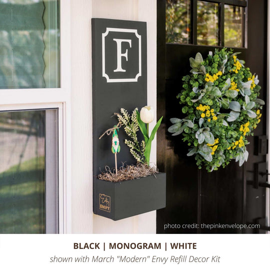 Custom Exterior House Sign Black Vertical Monogram F with Easter April Modern entry envy refill decor kit