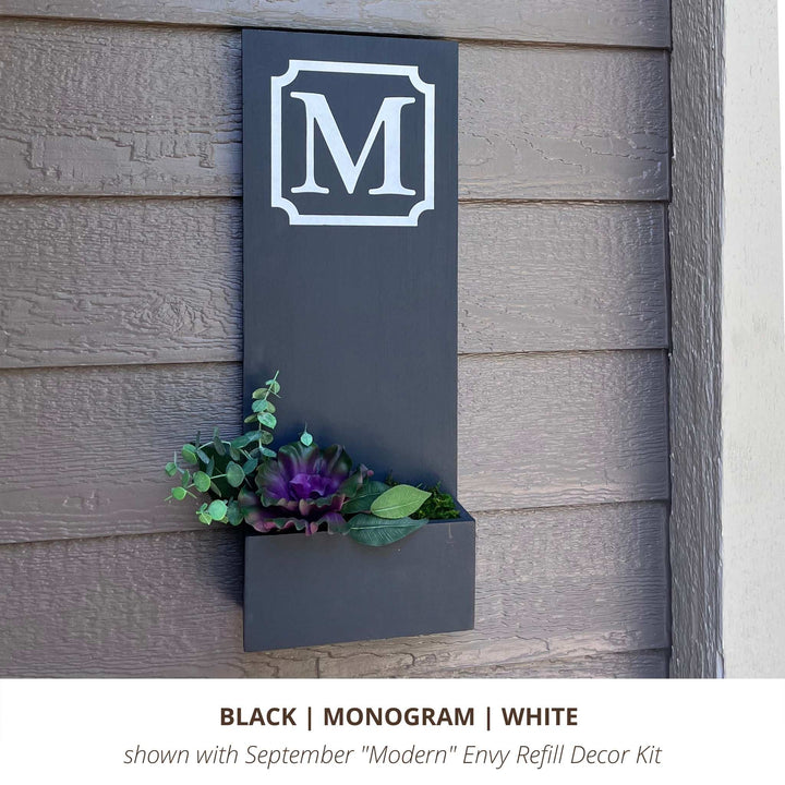 Custom Exterior Black Vertical House Sign with Modern M Monogram in White