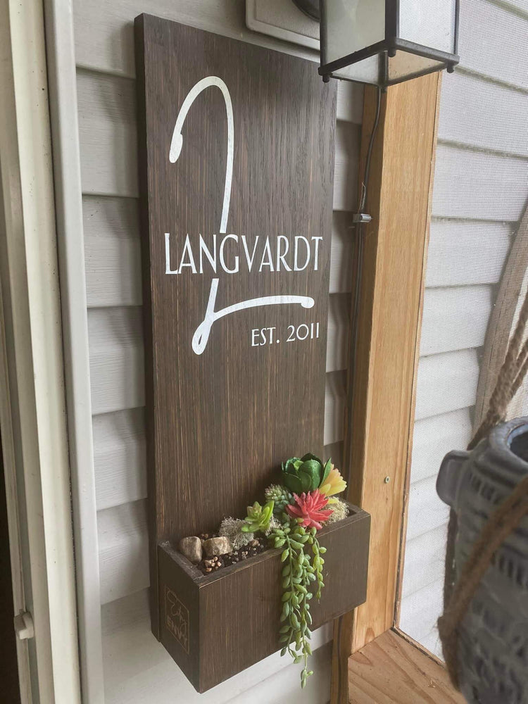 Vertical Custom House Sign with Last Name or Greeting and Planter Box ...