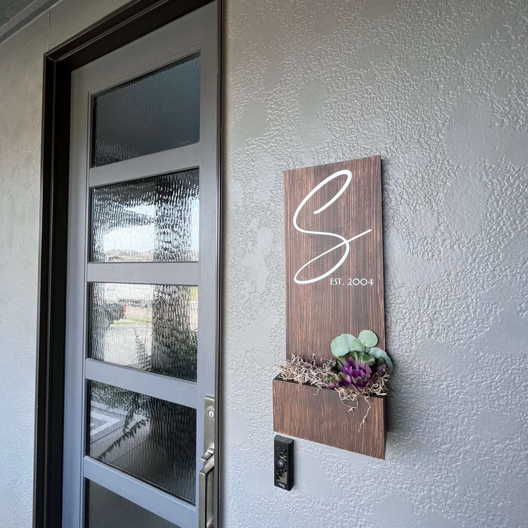 Vertical Custom House Sign with Last Name or Greeting and Planter Box ...