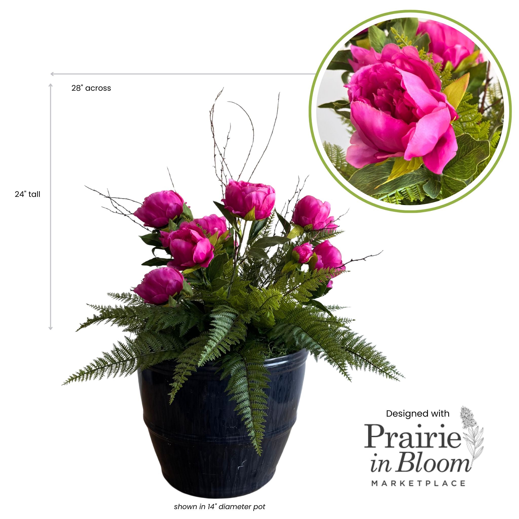 filler for artificial plant pots Faux Planters Bright Pink & White Geraniums