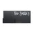 Black wooden horizontal sign featuring “The Smiths” in stylish white handwritten script lettering. A matching black wooden holder is attached at the bottom left.