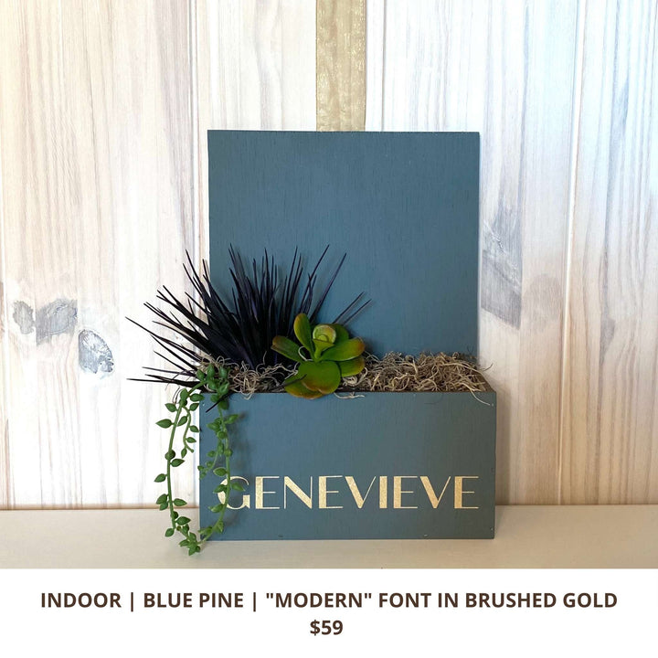 Indoor Custom Sign in Pine Blue Modern Gold Font