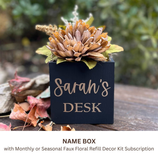 Corporate Envy with Employee Name available with monthly or seasonal faux floral subscription refill decor kits