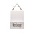 White wooden hanging house sign with gold Thoughtful script lettering and brown rope hanger.