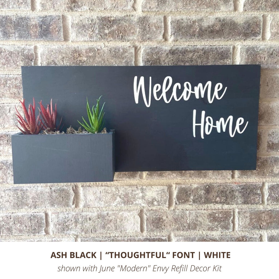 Black Horizontal Custom Hand-painted sign with White Welcome Home Thoughtful Font
