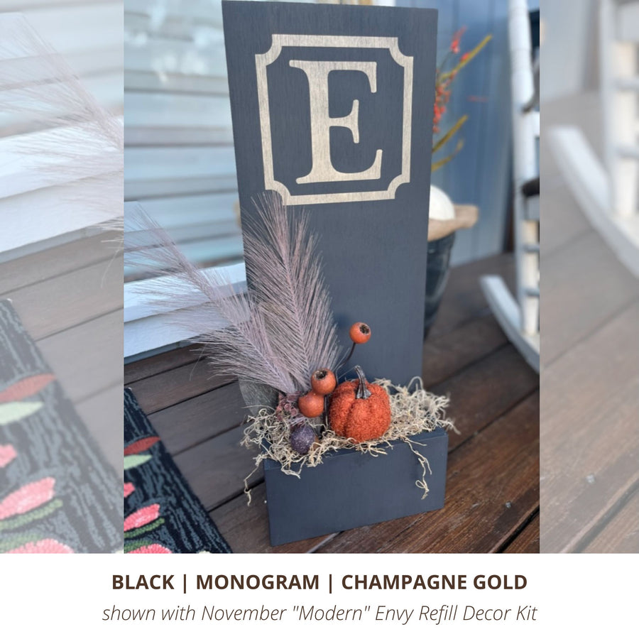 Black Vertical Monogram E in Champagne Gold