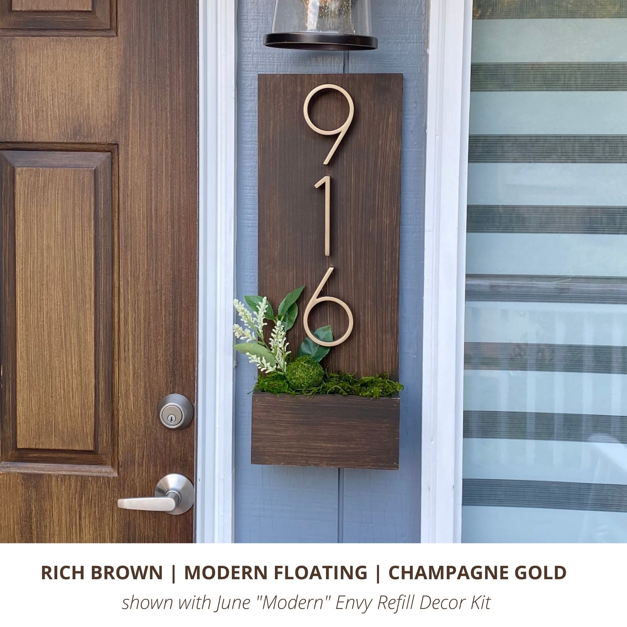 Brown Vertical Floating Modern Numbers in Champagne Gold