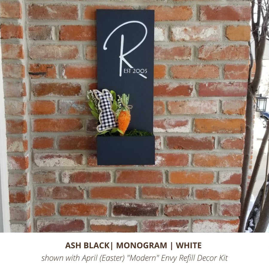 Custom Black Vertical Exterior House Sign with Hand Painted Monogram Initial in White Script