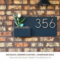 Horizontal Black Modern Floating House Number Sign in Champagne Gold