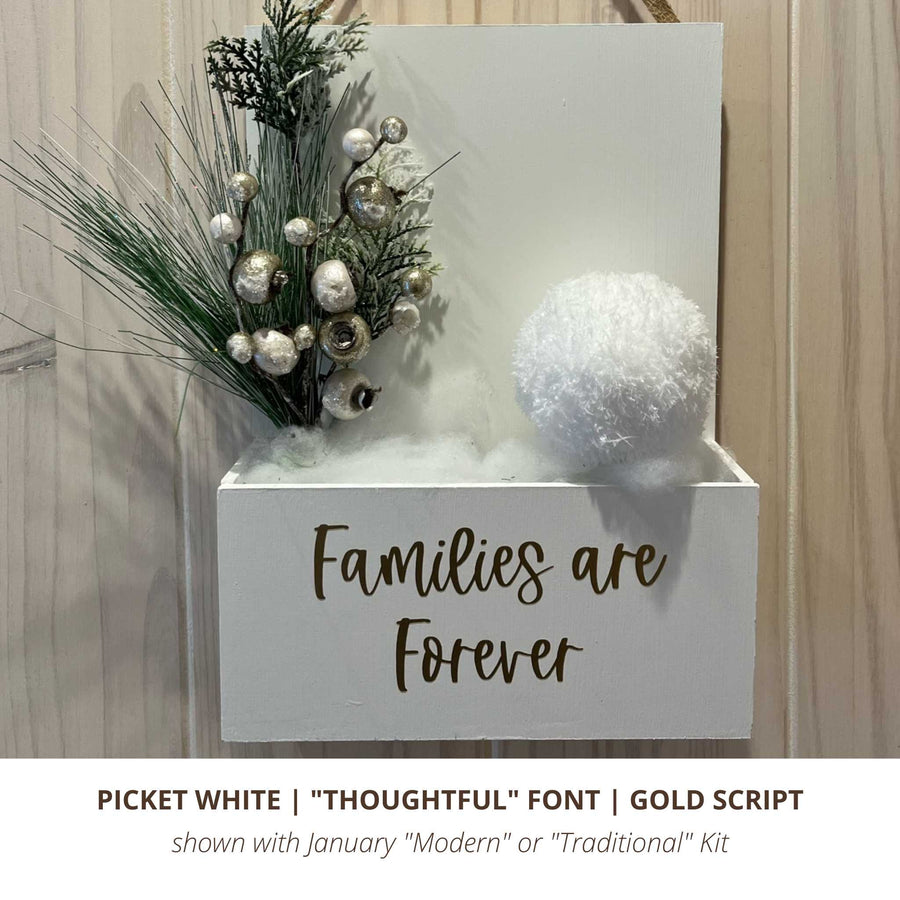 Interior Picket White with Subscription January Kit and Gold Thoughtful Font