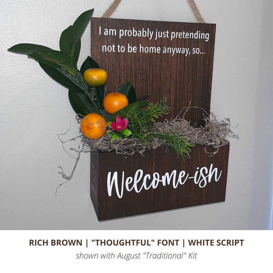 Interior Rich Brown with Thoughtful Font in White and Subscription Decor August Kit