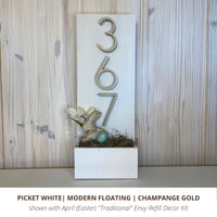Vertical White Modern House Numbers in Champagne Gold