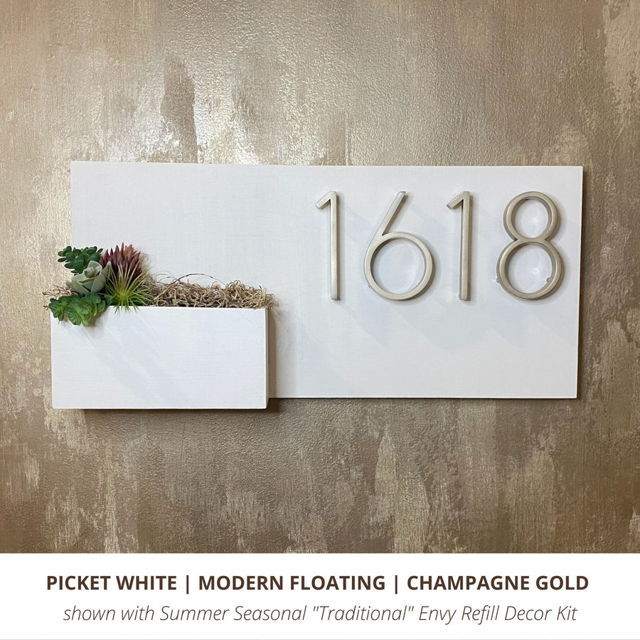 White Horizontal with Champagne Gold Modern Floating House Numbers